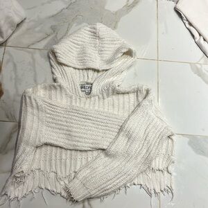 Wildfox cropped white distressed sweater